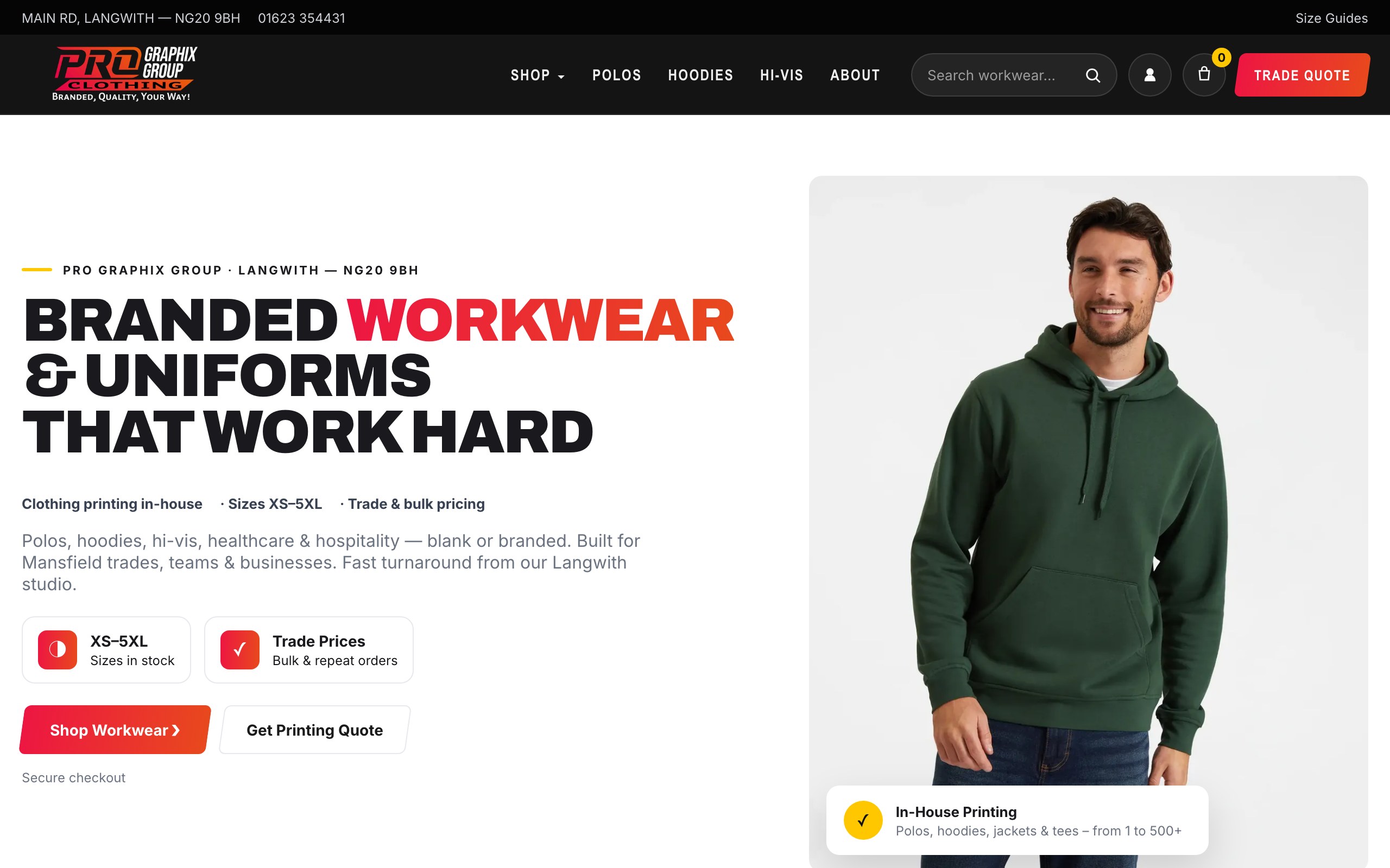 ProGraphix Clothing branded workwear website, built by Simon Says Web Design
