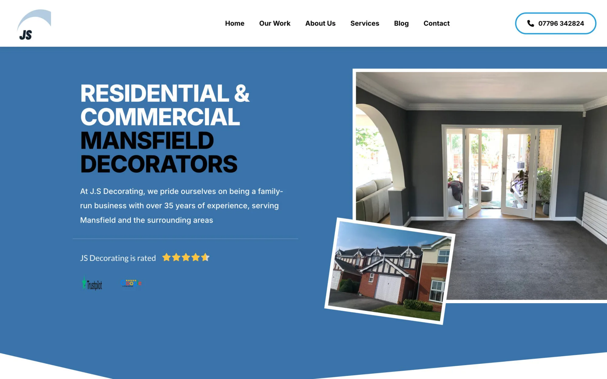 JS Decorating website homepage, built by Simon Says Web Design