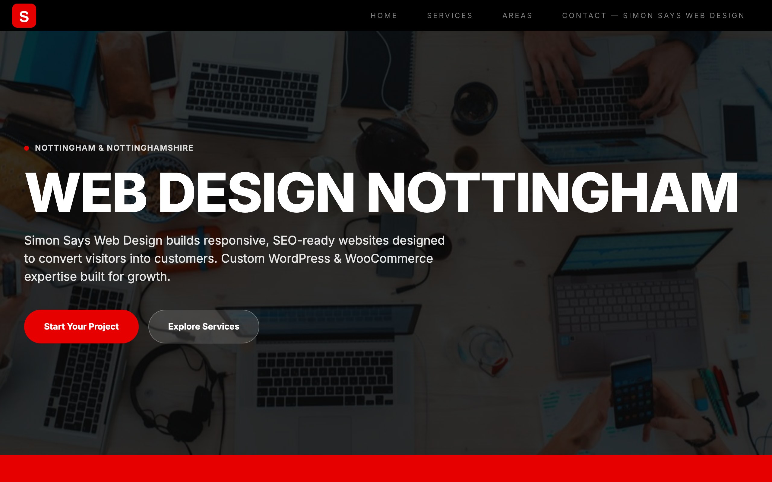 Simon Says Web Design local SEO landing page for Web Design Nottingham