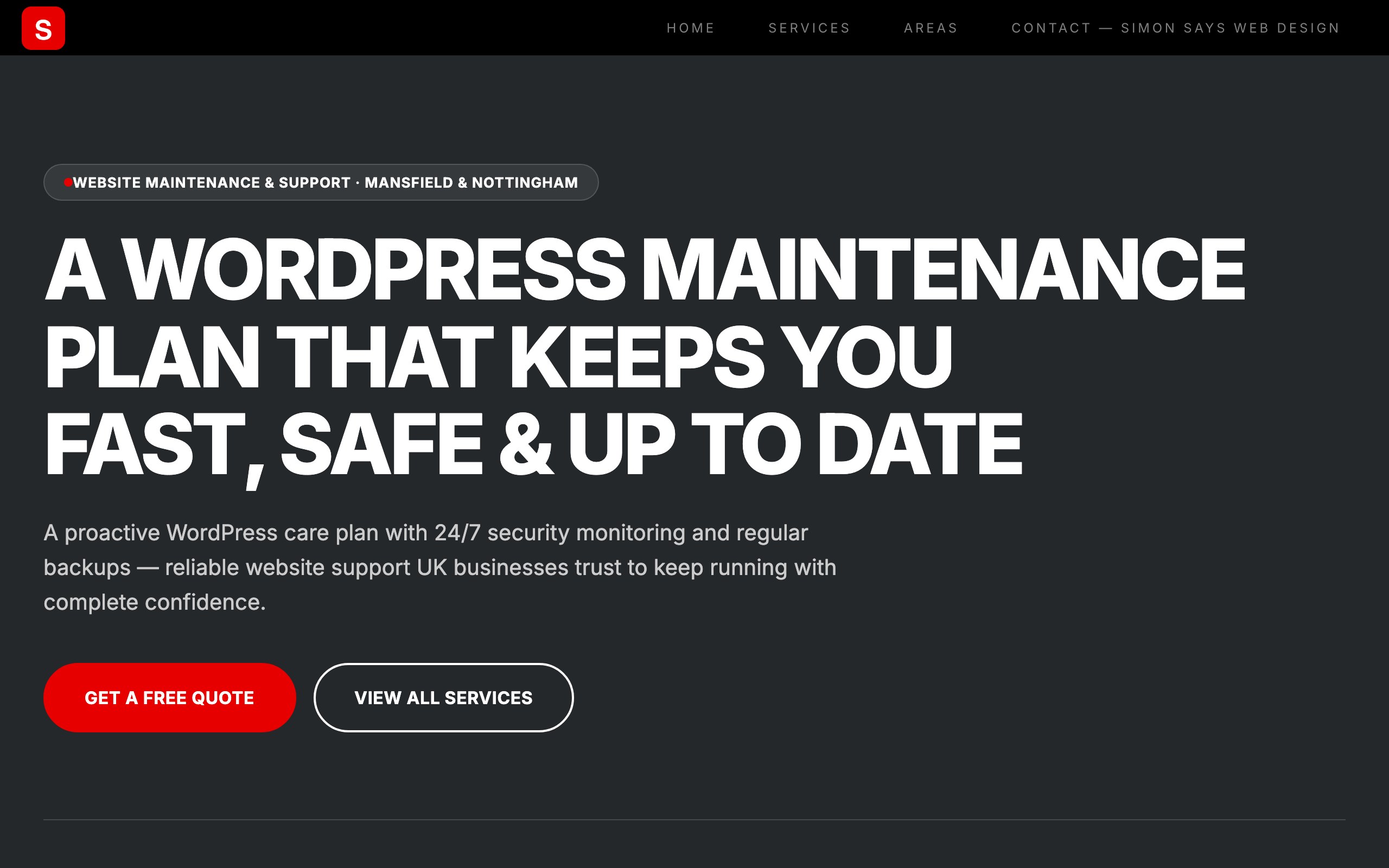 Simon Says Web Design website maintenance and support plan page