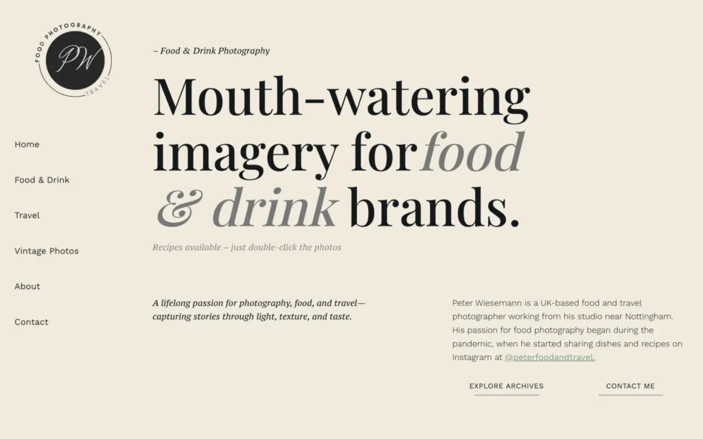 Peter Food and Travel homepage: a food and drink photographer's portfolio