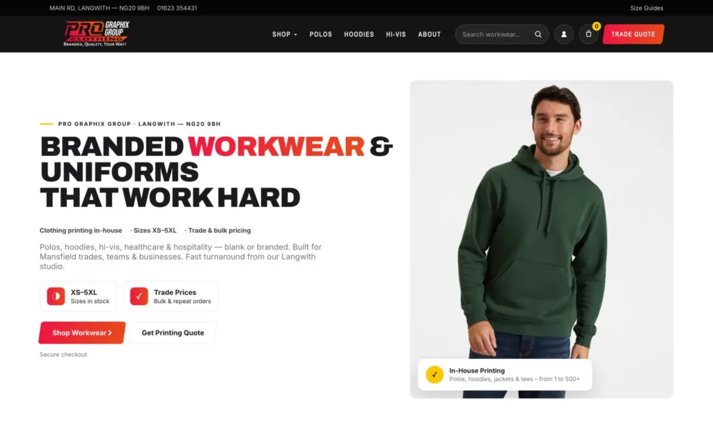 ProGraphix Clothing homepage: branded workwear and uniforms