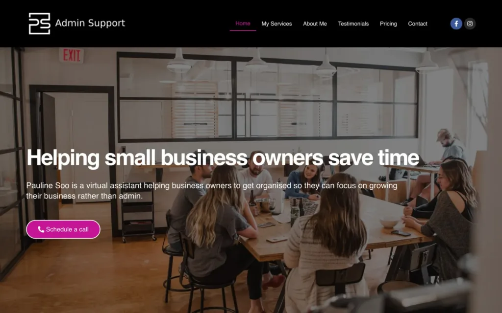 PS Admin Support homepage: a virtual assistant helping small business owners save time