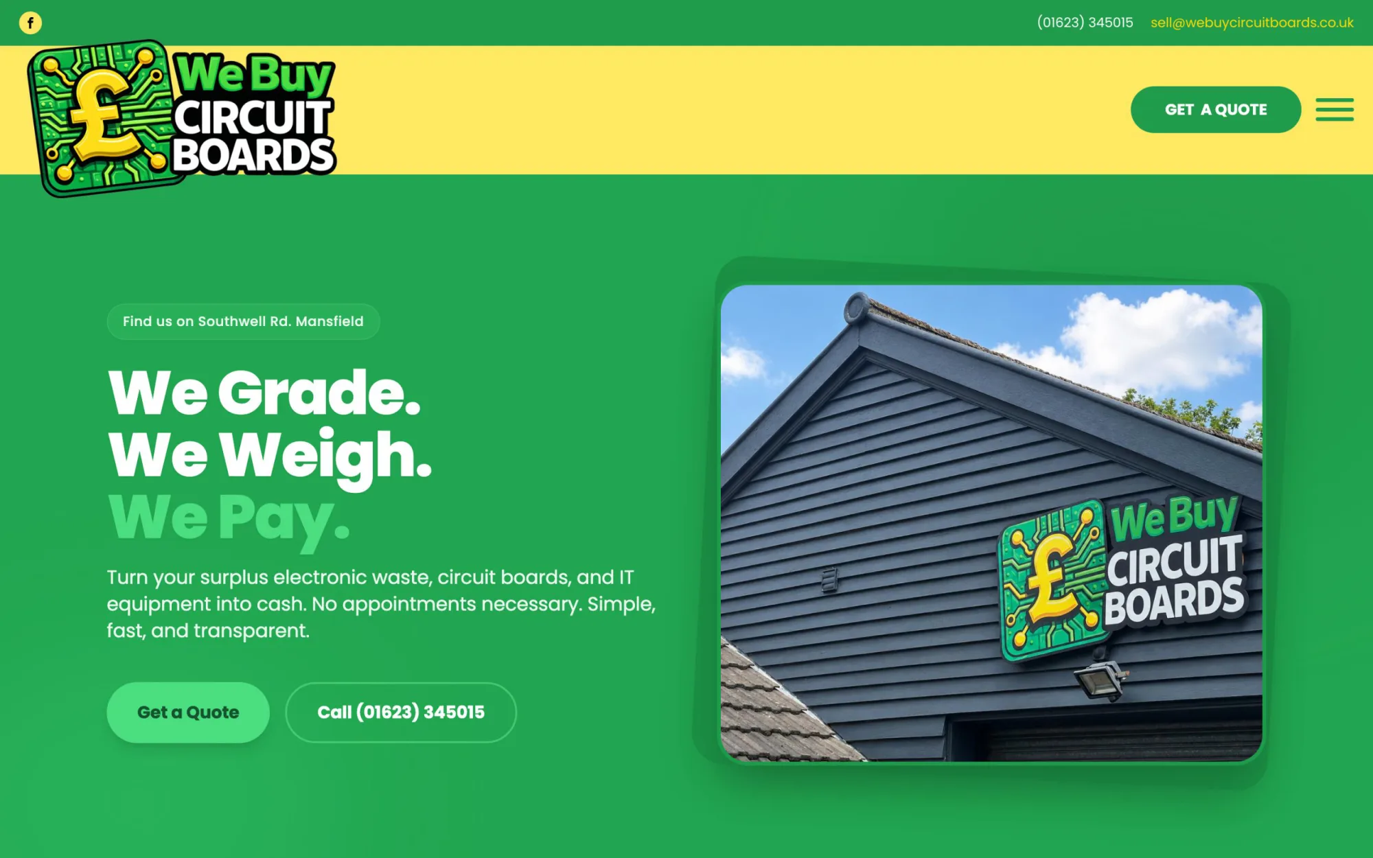 We Buy Circuit Boards website homepage, built by Simon Says Web Design