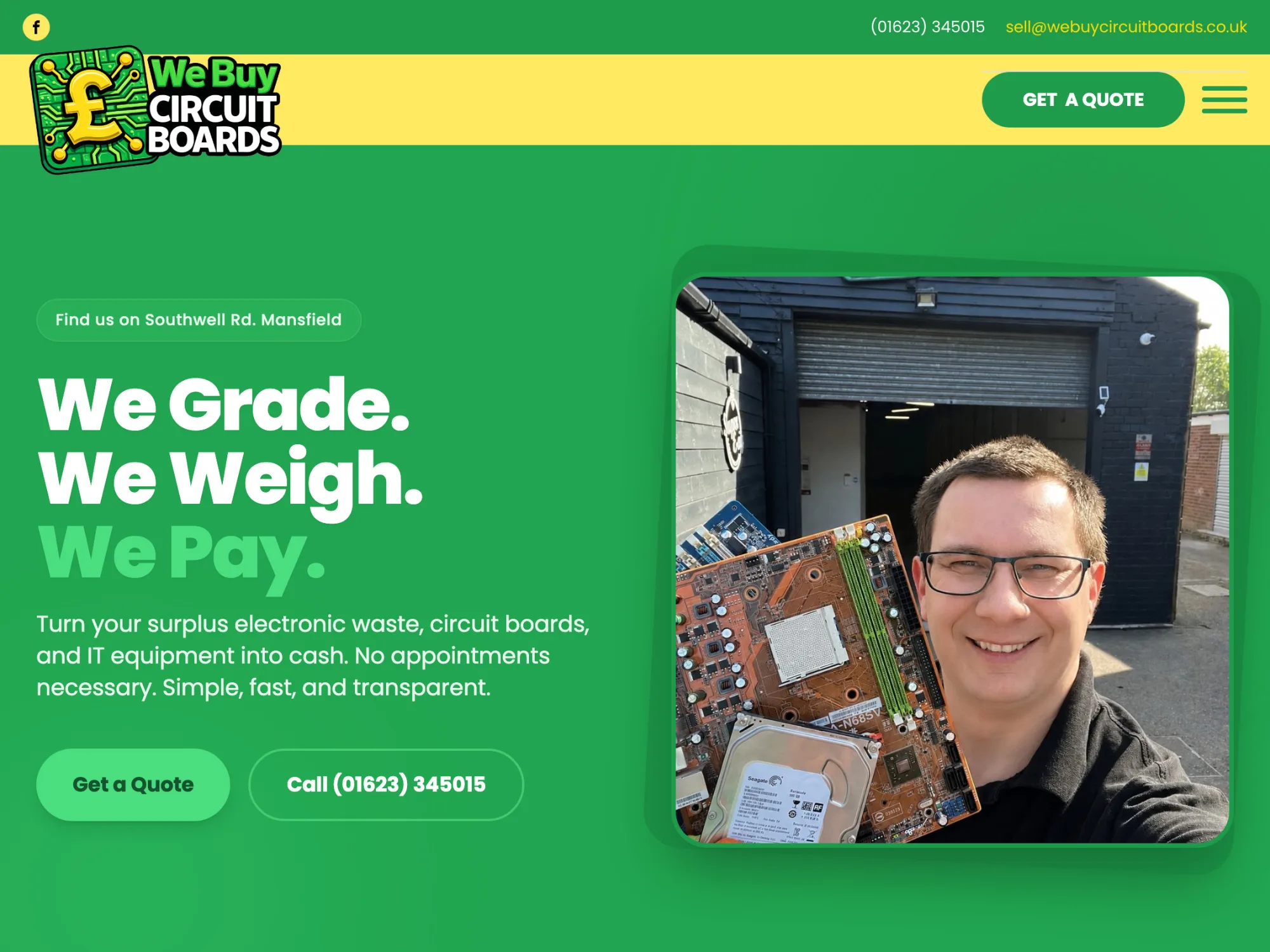 We Buy Circuit Boards website hero: Grade, Weigh, Pay