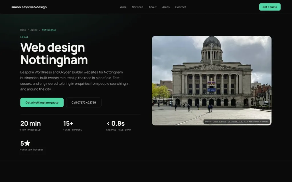 Web Design Nottingham local landing page